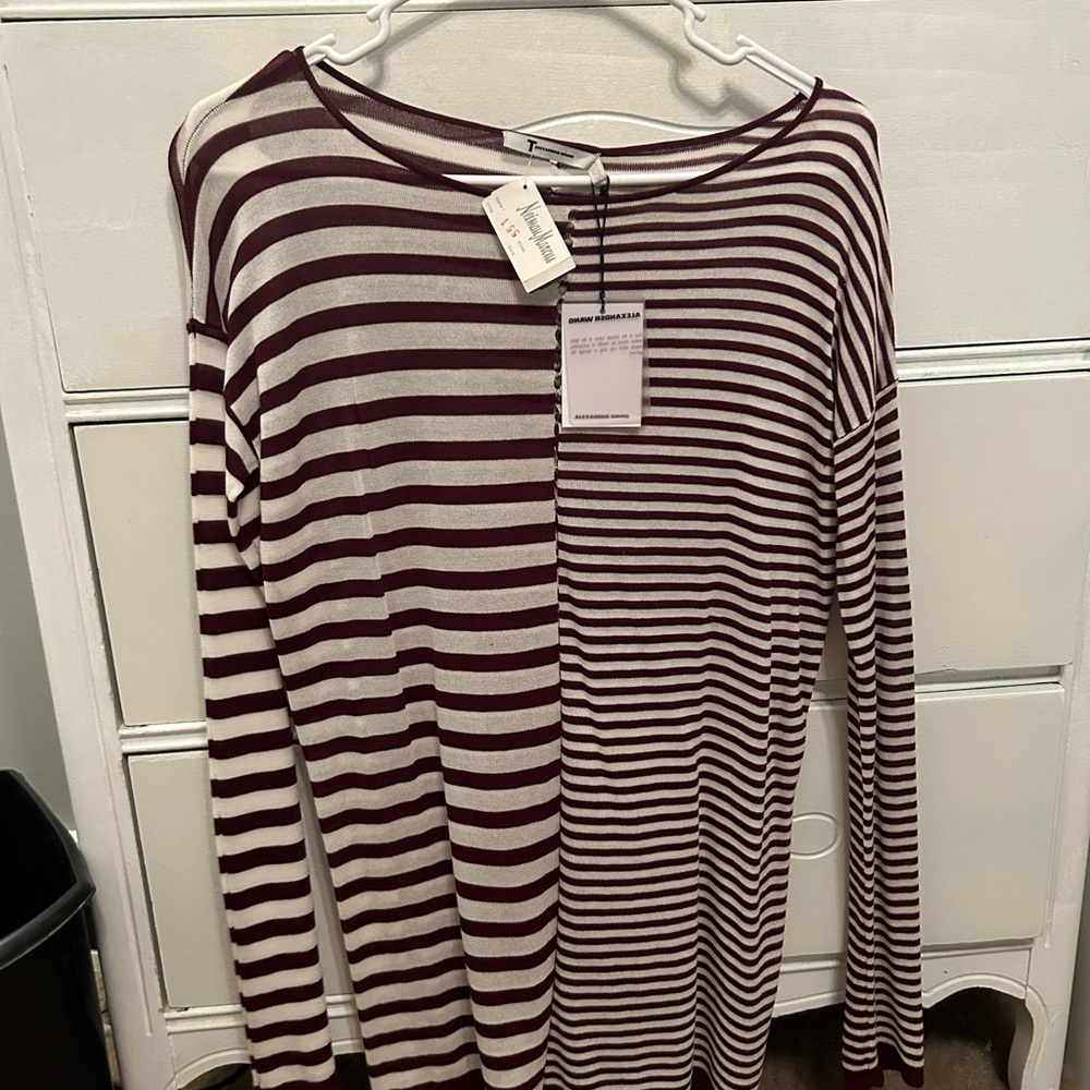 Alexander Wang burgundy/white striped long sleeve shirt - NWTS